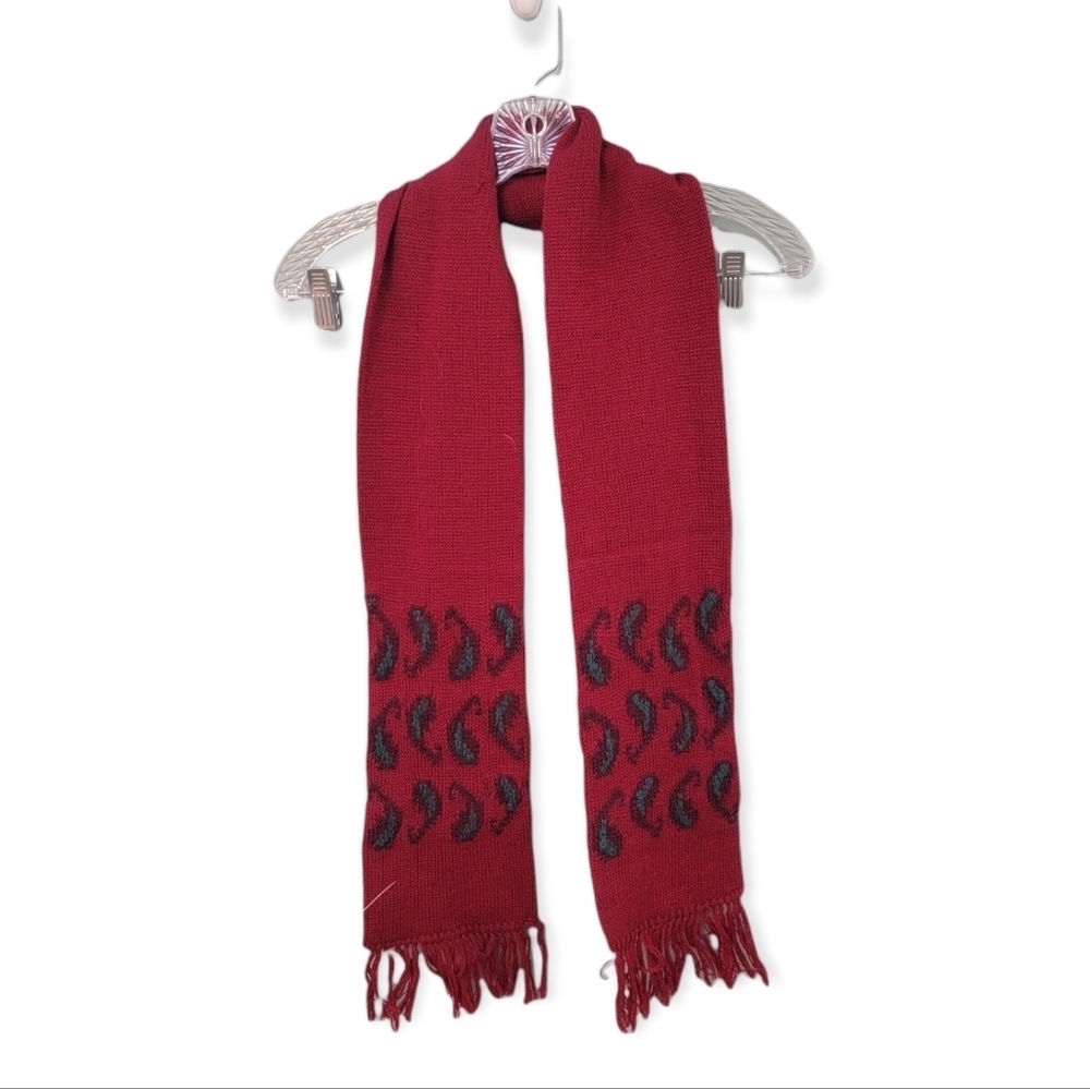 Neiman Marcus Vintage 60s 100% Wool‎ Wine Fringe Scarf